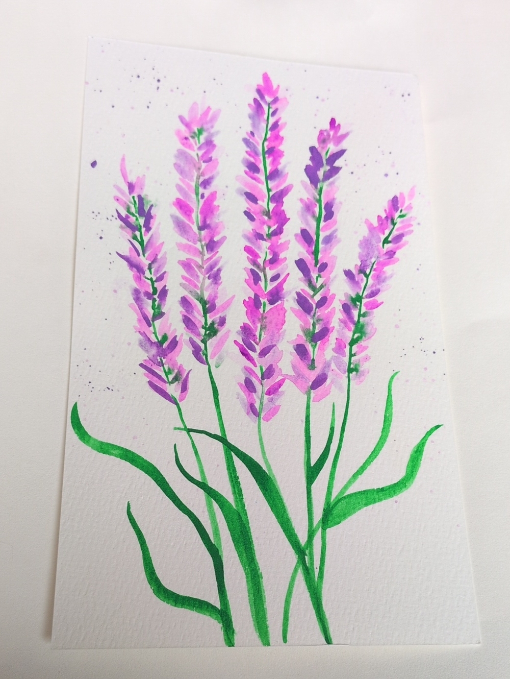 Lavender Watercolor Floral Painting - Pink, Purple & Green